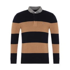Eden Park Brown Striped Polo-neck Jumper