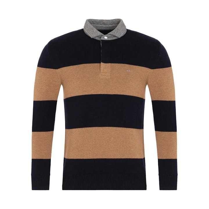 Eden Park Brown Striped Polo-neck Jumper 3 Eden Park Brown Striped Polo-neck Jumper