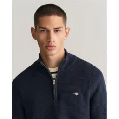 Gant TEXTURED COTTON H-ZIP EVENING BLUE -House Of Fraser Shop 31372118 l a2