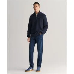 Gant TEXTURED COTTON H-ZIP EVENING BLUE -House Of Fraser Shop 31372118 l a3