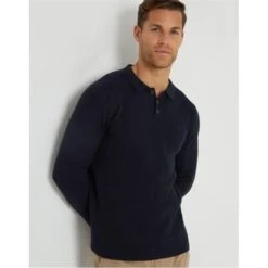 Threadbare Knitted Long Sleeve Polo Shirt Mens