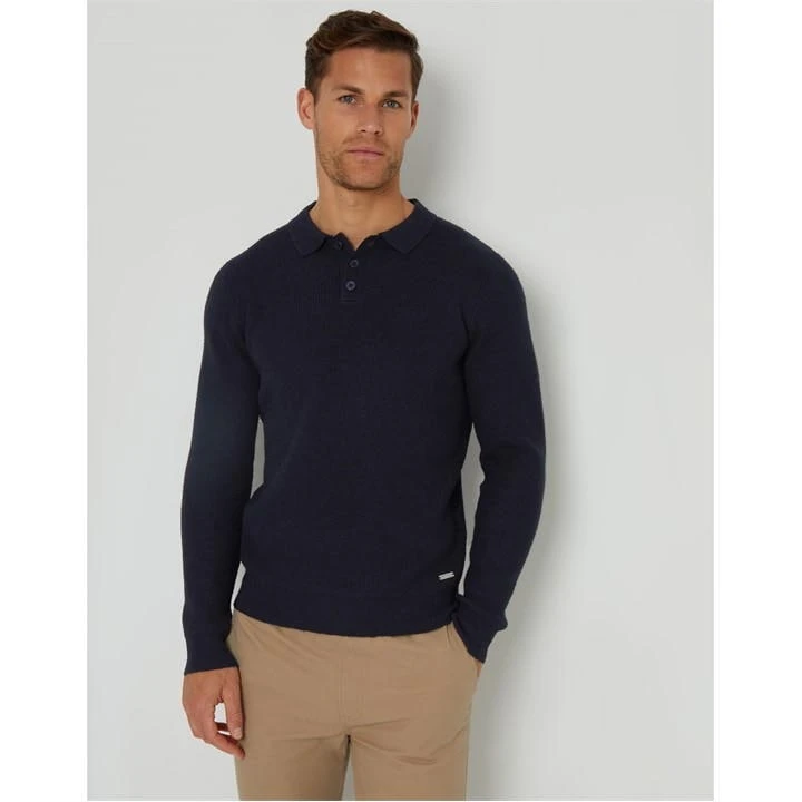 Threadbare Knitted Long Sleeve Polo Shirt Mens 4 Threadbare Knitted Long Sleeve Polo Shirt Mens - Image 2